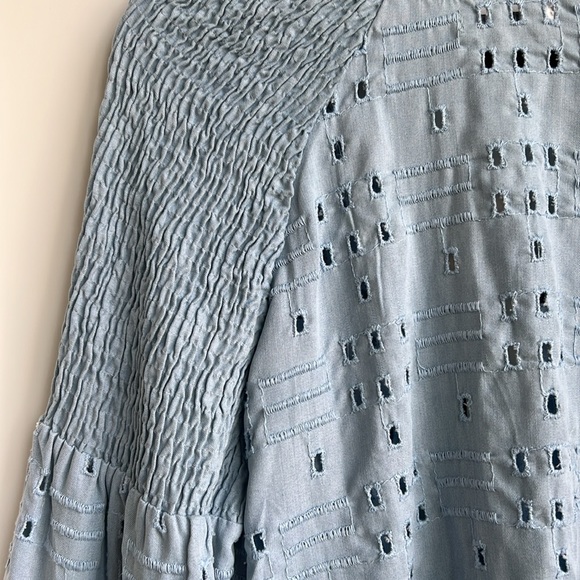 ZARA TRF Collection Blue Eyelet Bell Sleeves Top - Picture 14 of 16